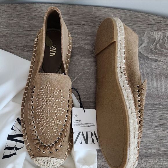 ZARA NEW WOMEN'S SPLIT ESPADRILLES JUTE SOLIS SIZE 6 BROWN - Picture 1 of 6